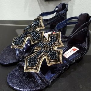 Two Lips navy jeweled cross gladiator ankle sandal
